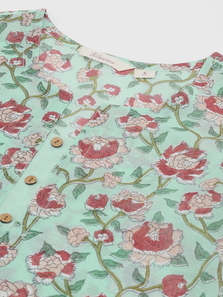 Green-Chanderi-Floral-Printed-2-Piece-Kurta-Set