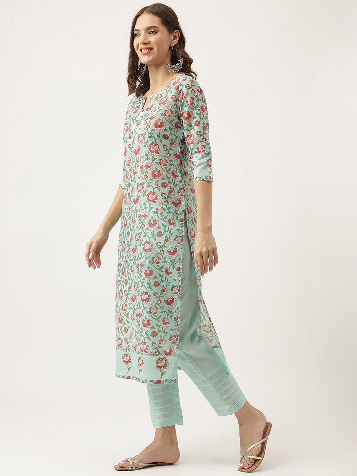 Green-Chanderi-Floral-Printed-2-Piece-Kurta-Set