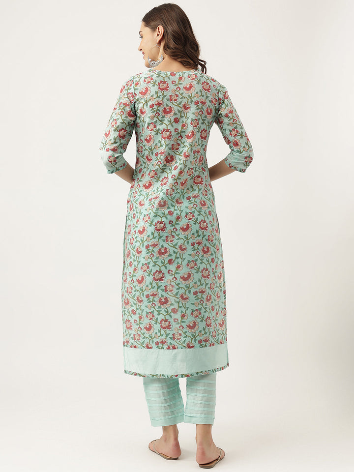 Green-Chanderi-Floral-Printed-2-Piece-Kurta-Set