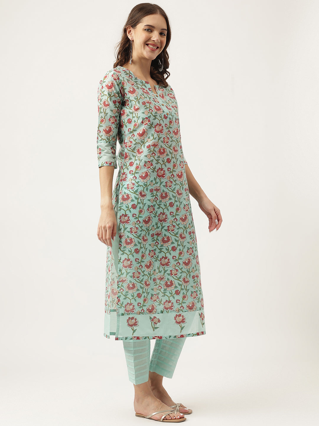 Green-Chanderi-Floral-Printed-2-Piece-Kurta-Set