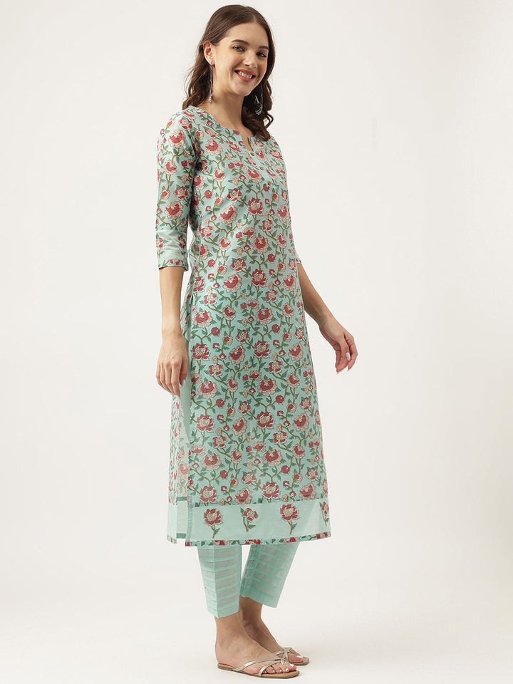 Green-Chanderi-Floral-Printed-2-Piece-Kurta-Set