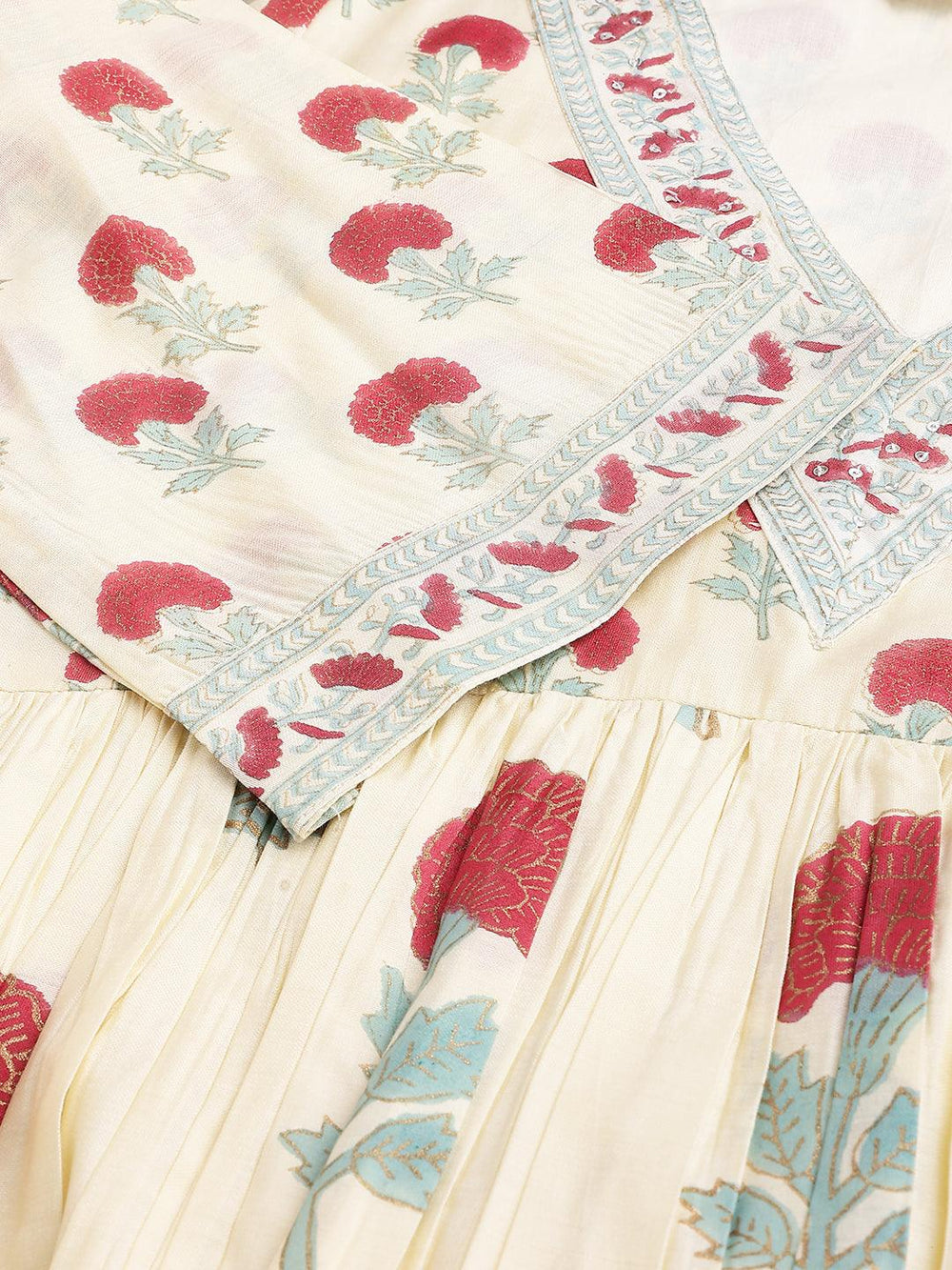 Cream-Chanderi-Floral-Print-3-Piece-Anarkali-Set