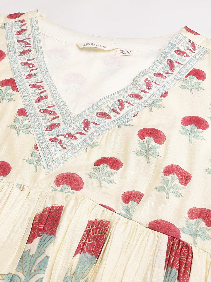 Cream-Chanderi-Floral-Print-3-Piece-Anarkali-Set