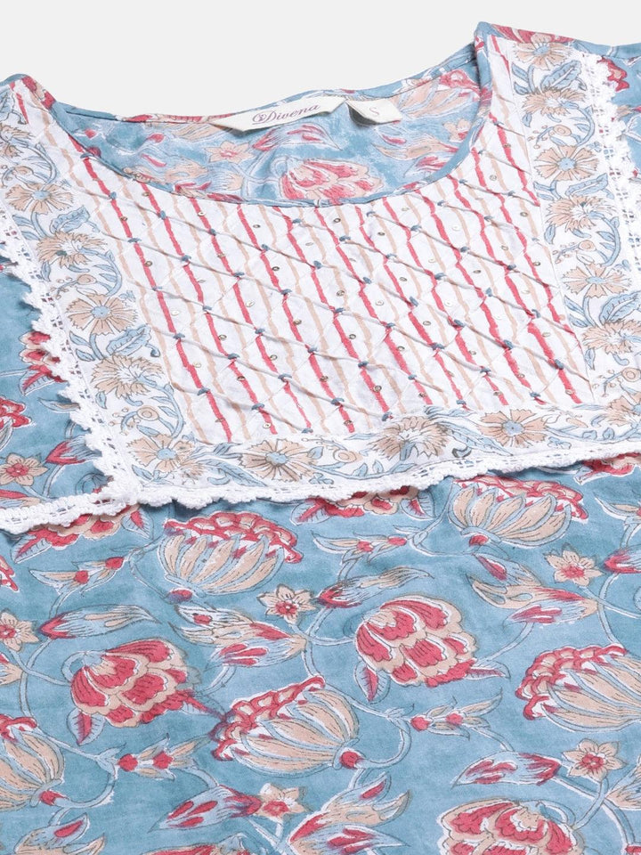 Turquoise-Blue-Pure-Cotton-Hand-Block-Printed-3-Piece-Kurta-Set