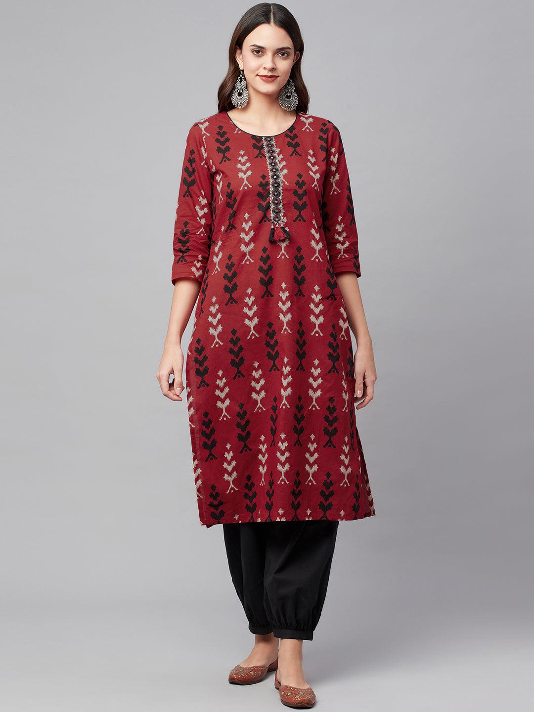 Maroon-Cotton-Straight-2-Piece-Kurta-Set