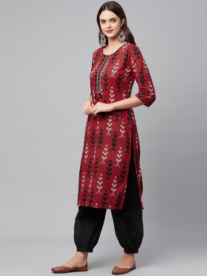 Maroon-Cotton-Straight-2-Piece-Kurta-Set