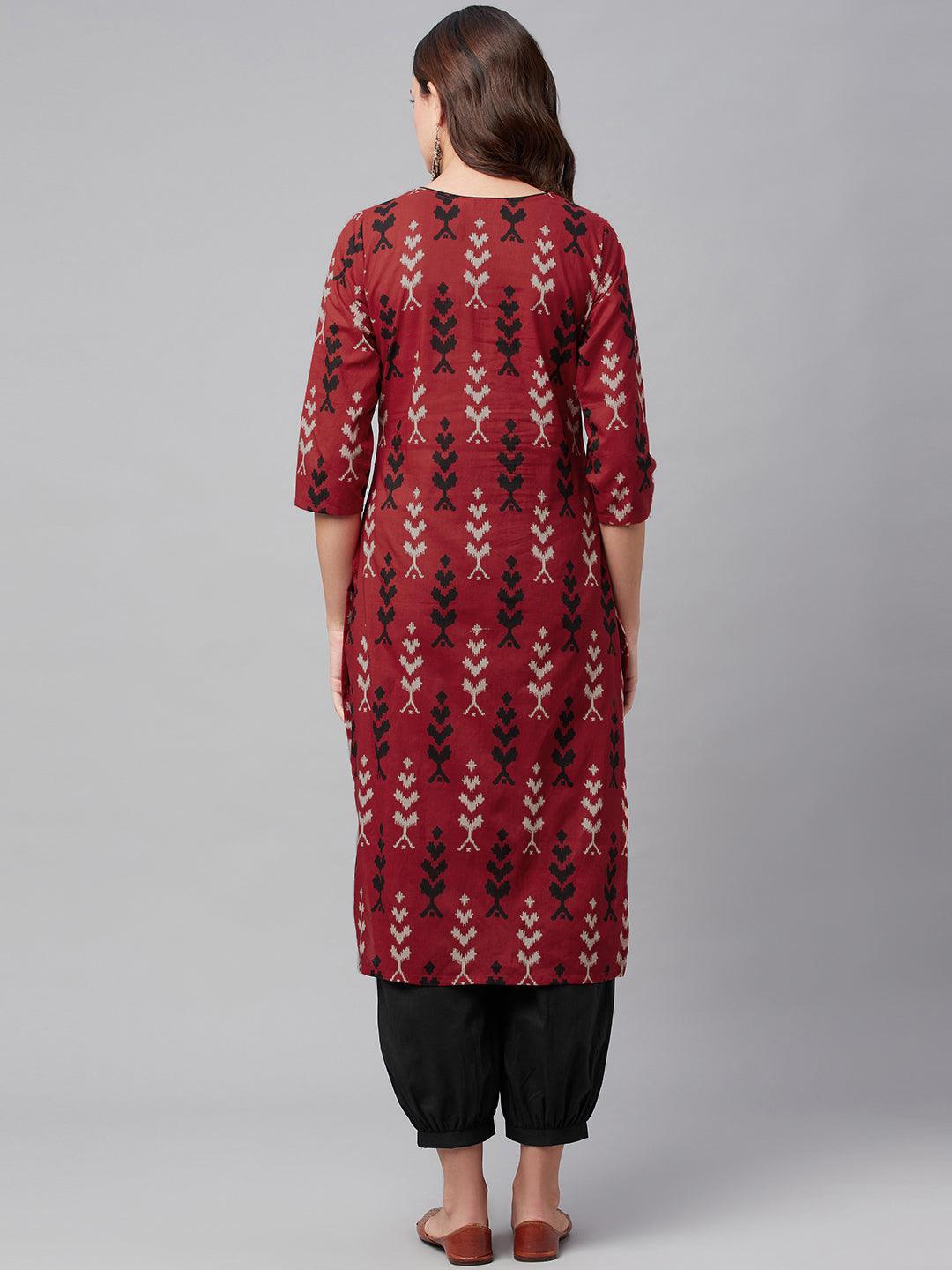 Maroon-Cotton-Straight-2-Piece-Kurta-Set