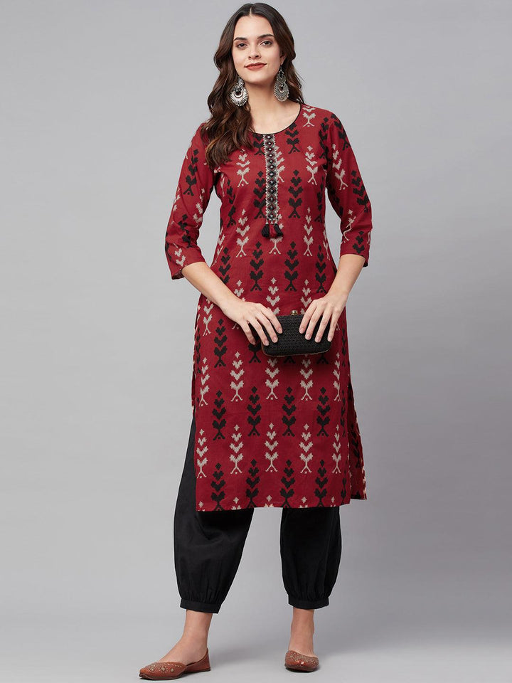Maroon-Cotton-Straight-2-Piece-Kurta-Set