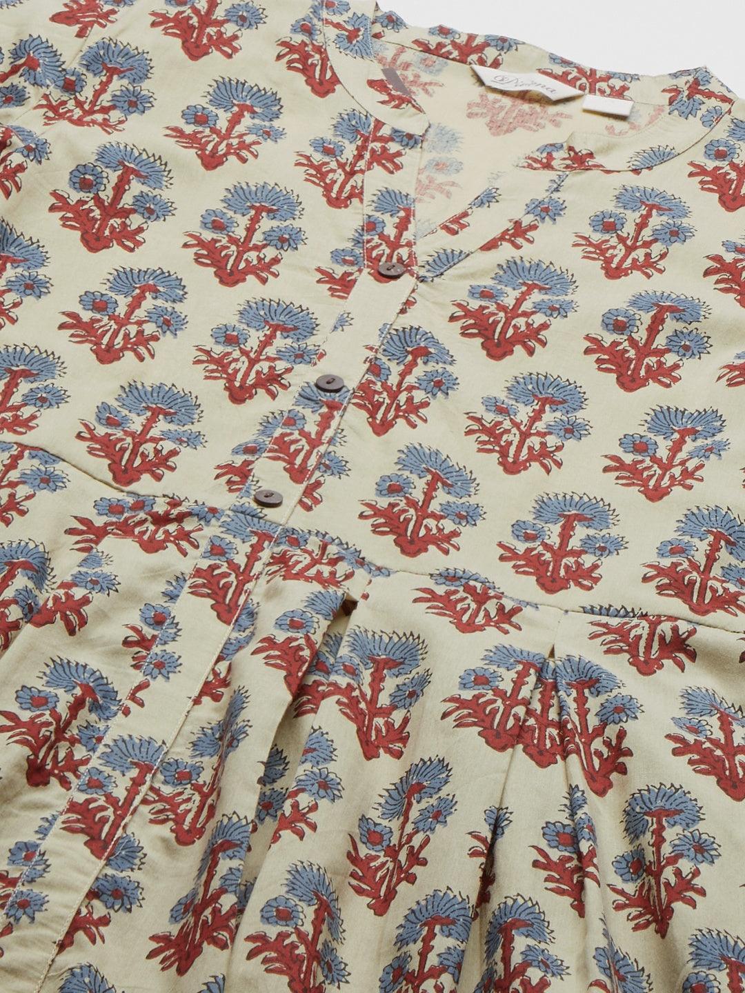 Beige-Cotton-A-Line-Hem-Cuffed-Pant-&-Kurta