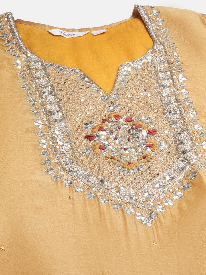 Yellow-Gold-Chenderi-Embroidered-3-Piece-Kurta-Set