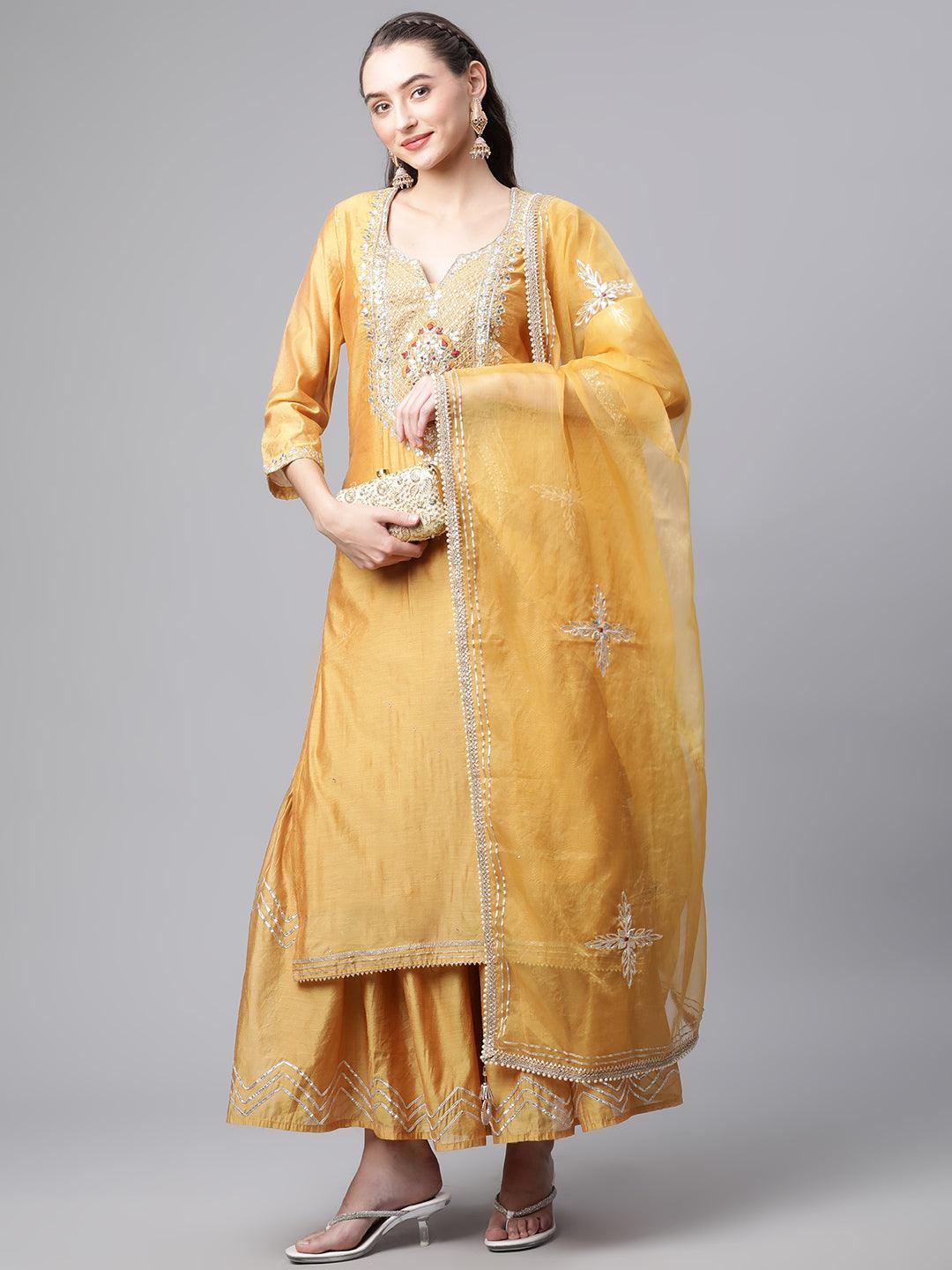 Yellow-Gold-Chenderi-Embroidered-3-Piece-Kurta-Set