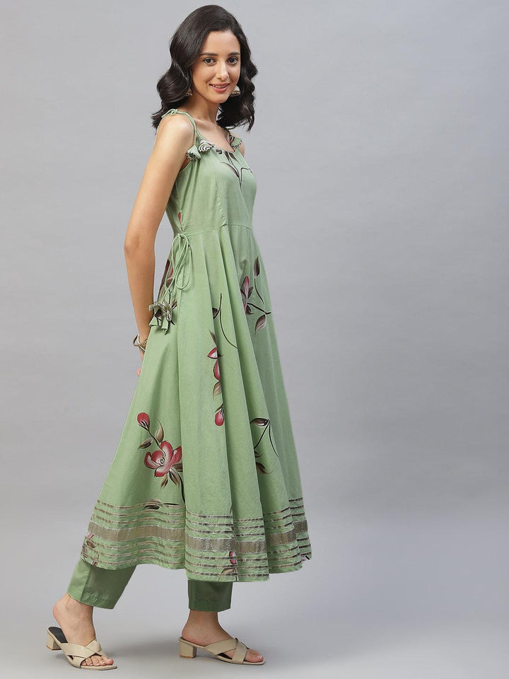 Light-Green-Cotton-Hand-Painted-Floral-3-Piece-Anarkali-Set