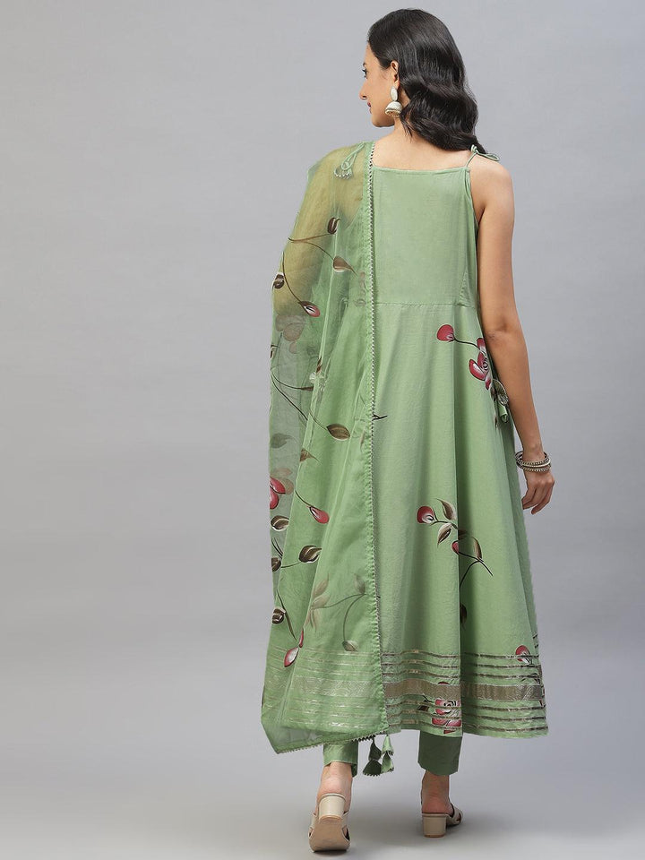 Light-Green-Cotton-Hand-Painted-Floral-3-Piece-Anarkali-Set