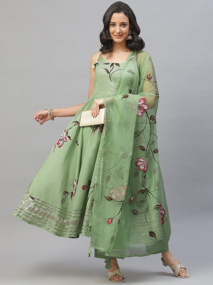 Light-Green-Cotton-Hand-Painted-Floral-3-Piece-Anarkali-Set