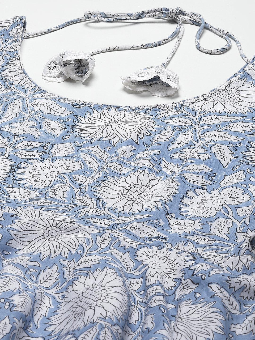 Sky-Blue-Cotton-Hand-Block-Printed-3-Piece-Anarkali-Set