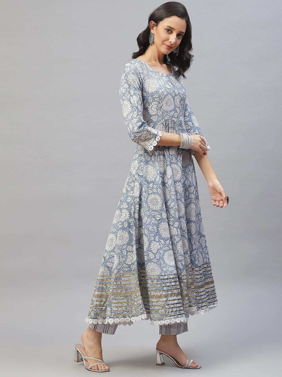 Sky-Blue-Cotton-Hand-Block-Printed-3-Piece-Anarkali-Set