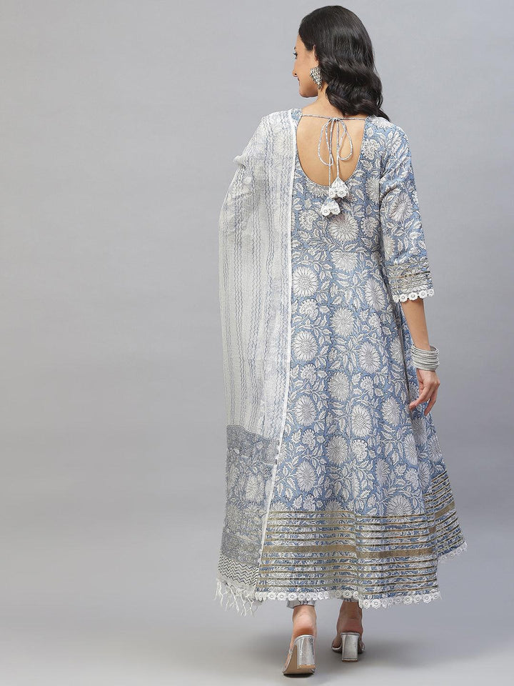 Sky-Blue-Cotton-Hand-Block-Printed-3-Piece-Anarkali-Set