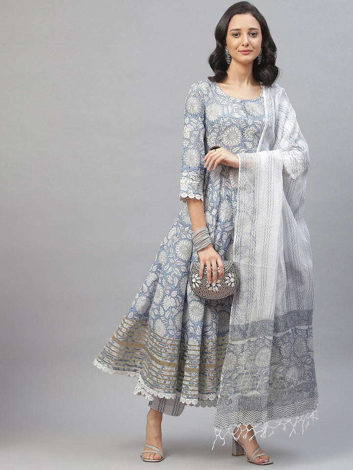 Sky-Blue-Cotton-Hand-Block-Printed-3-Piece-Anarkali-Set
