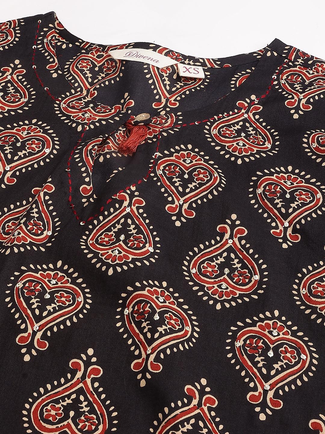 Black-&-Red-Pure-Cotton-Buti-Printed-2-Piece-Kurta-Set