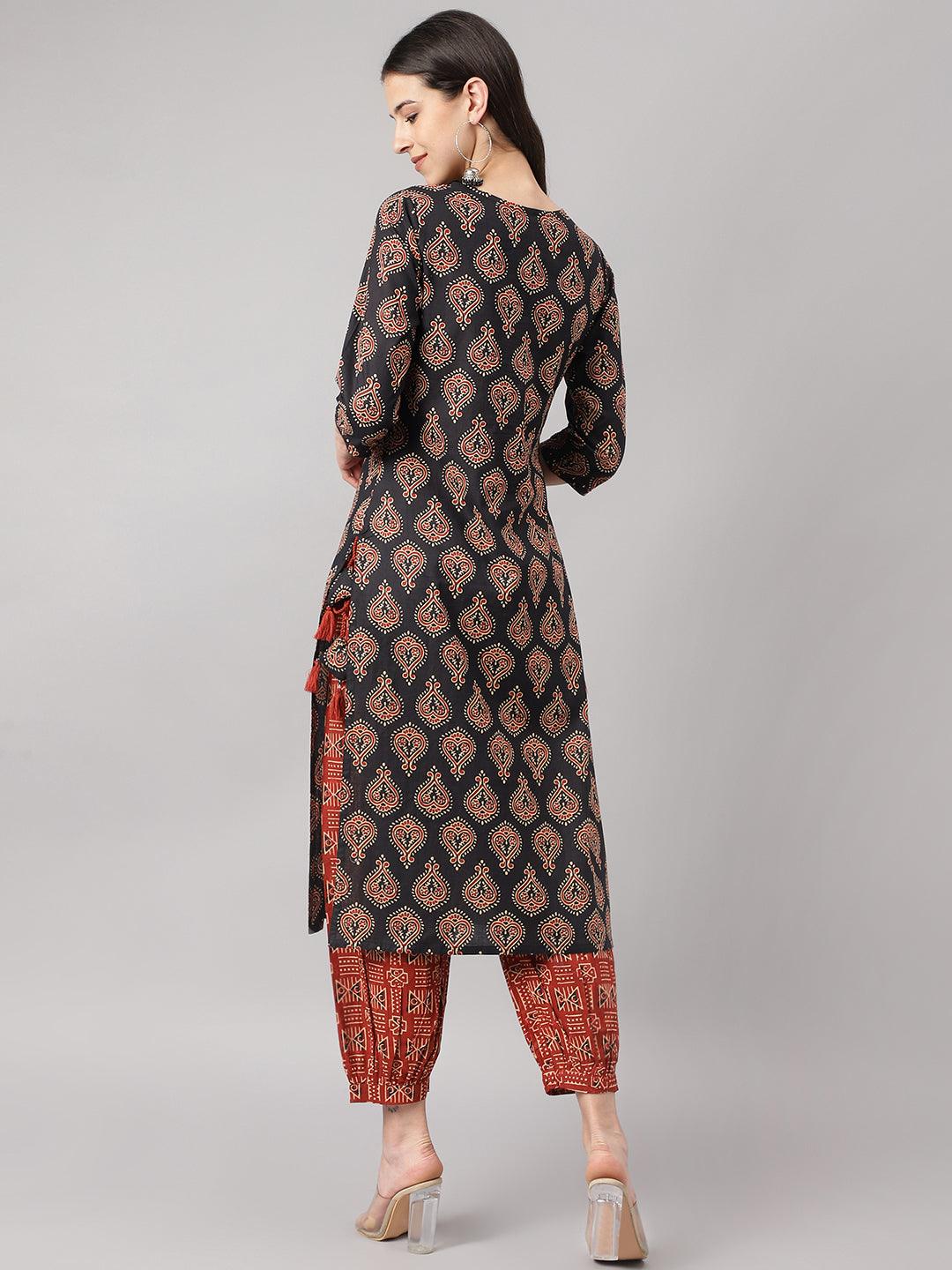 Black-&-Red-Pure-Cotton-Buti-Printed-2-Piece-Kurta-Set
