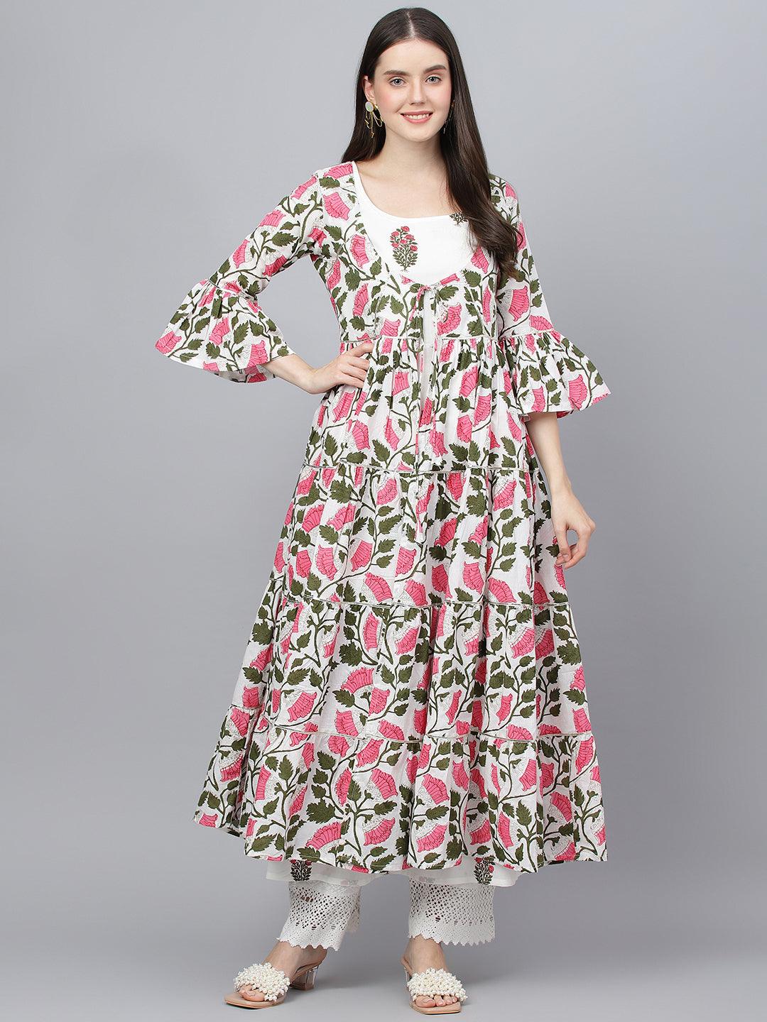 White-Cotton-Floral-Kurta-With-Jacket