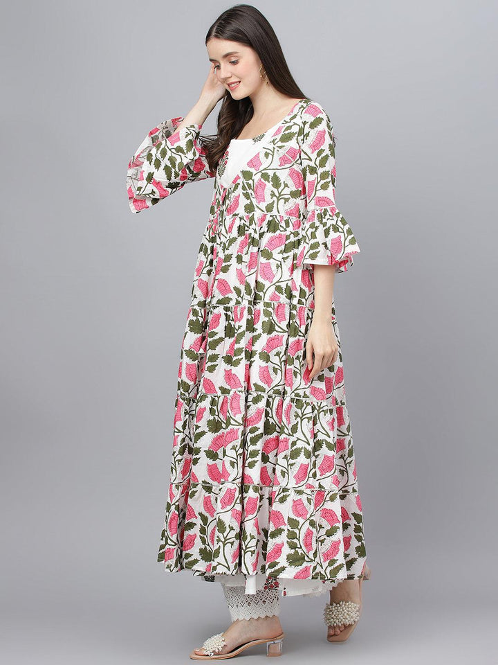 White-Cotton-Floral-Kurta-With-Jacket