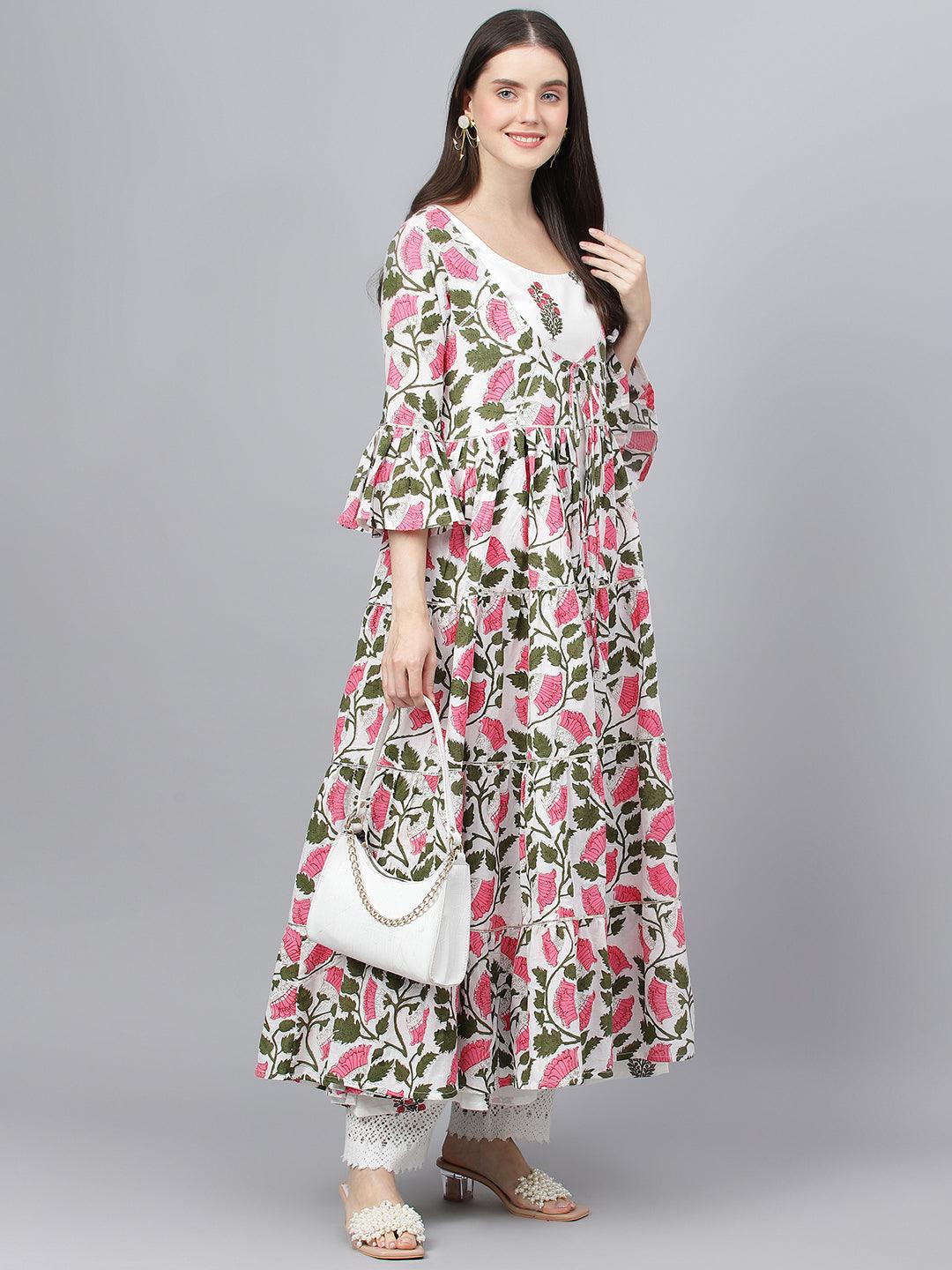 White-Cotton-Floral-Kurta-With-Jacket