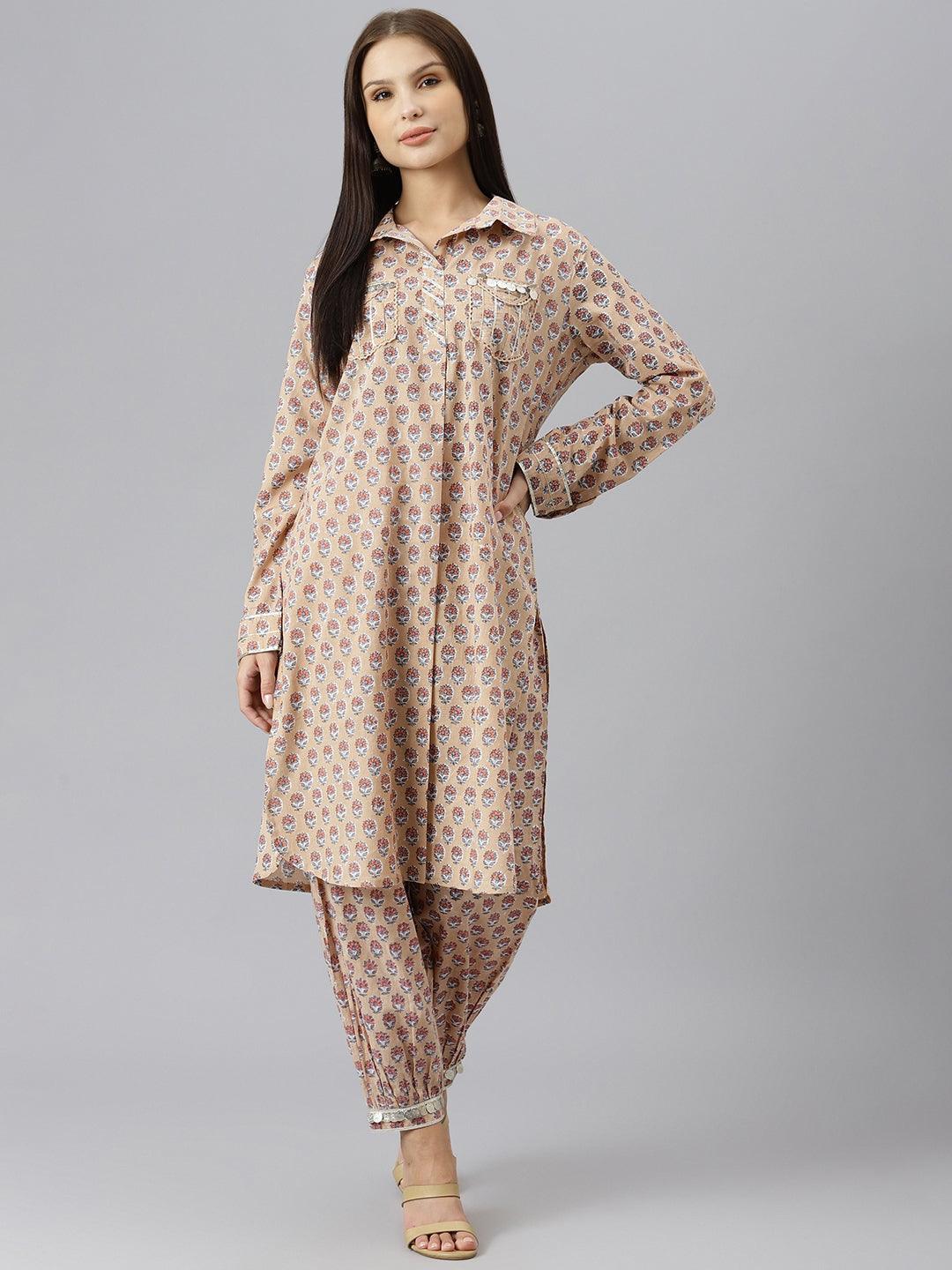 Beige-Pure-Cotton-Shirt-Style-Co-Ord-Set