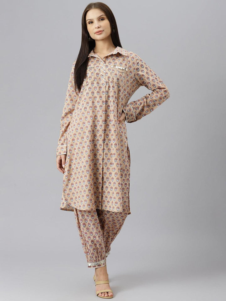 Beige-Pure-Cotton-Shirt-Style-Co-Ord-Set