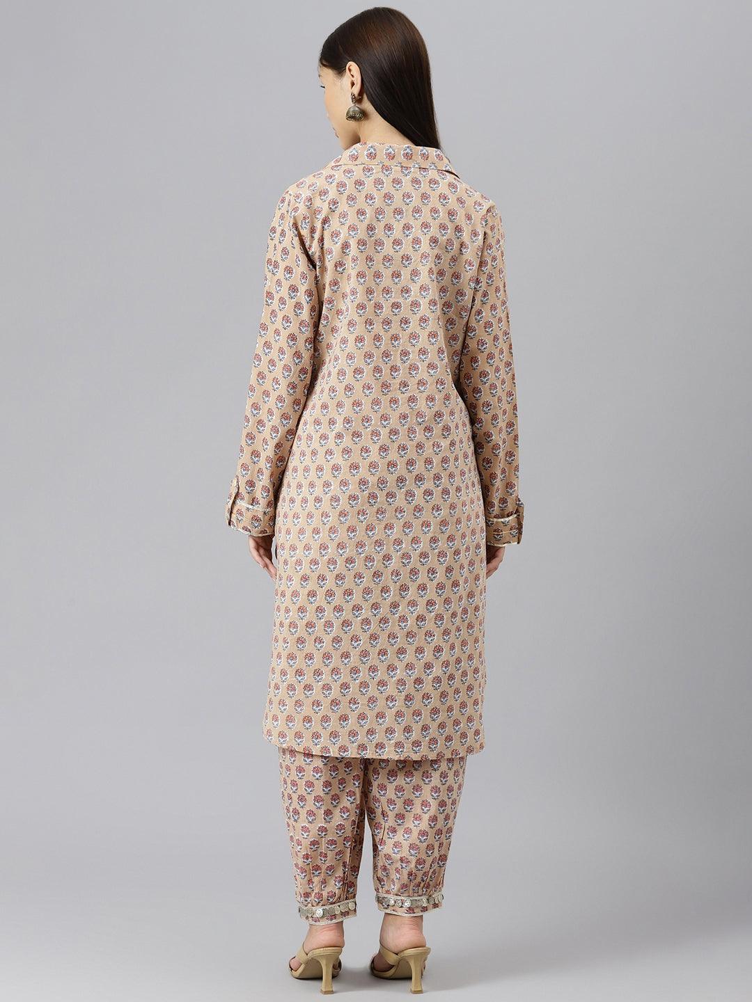 Beige-Pure-Cotton-Shirt-Style-Co-Ord-Set