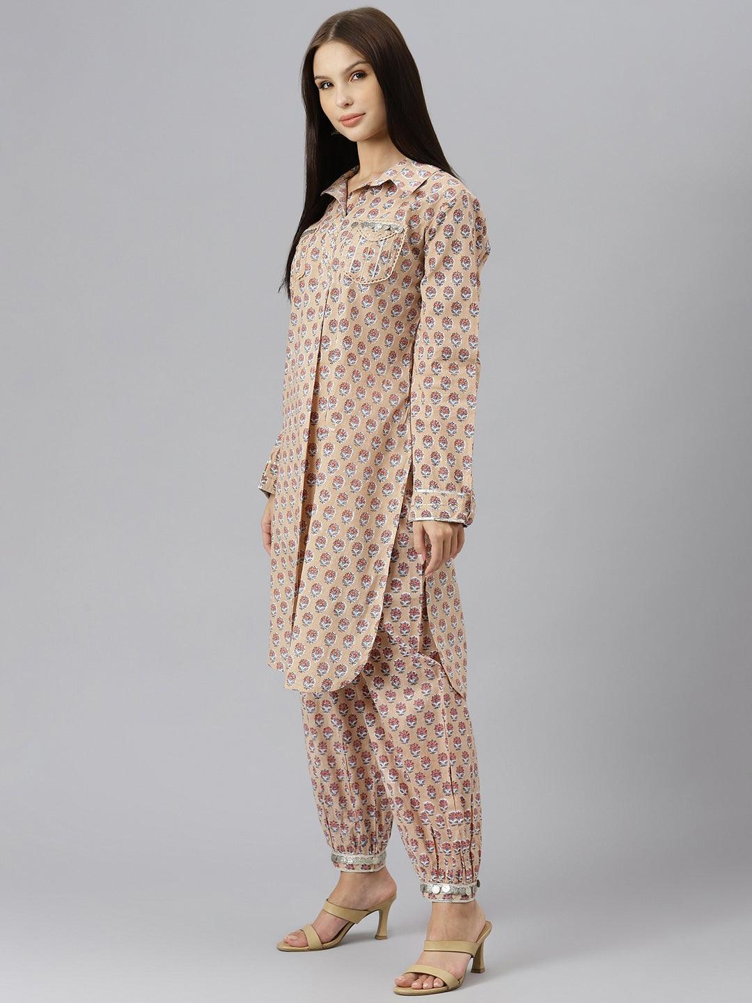 Beige-Pure-Cotton-Shirt-Style-Co-Ord-Set