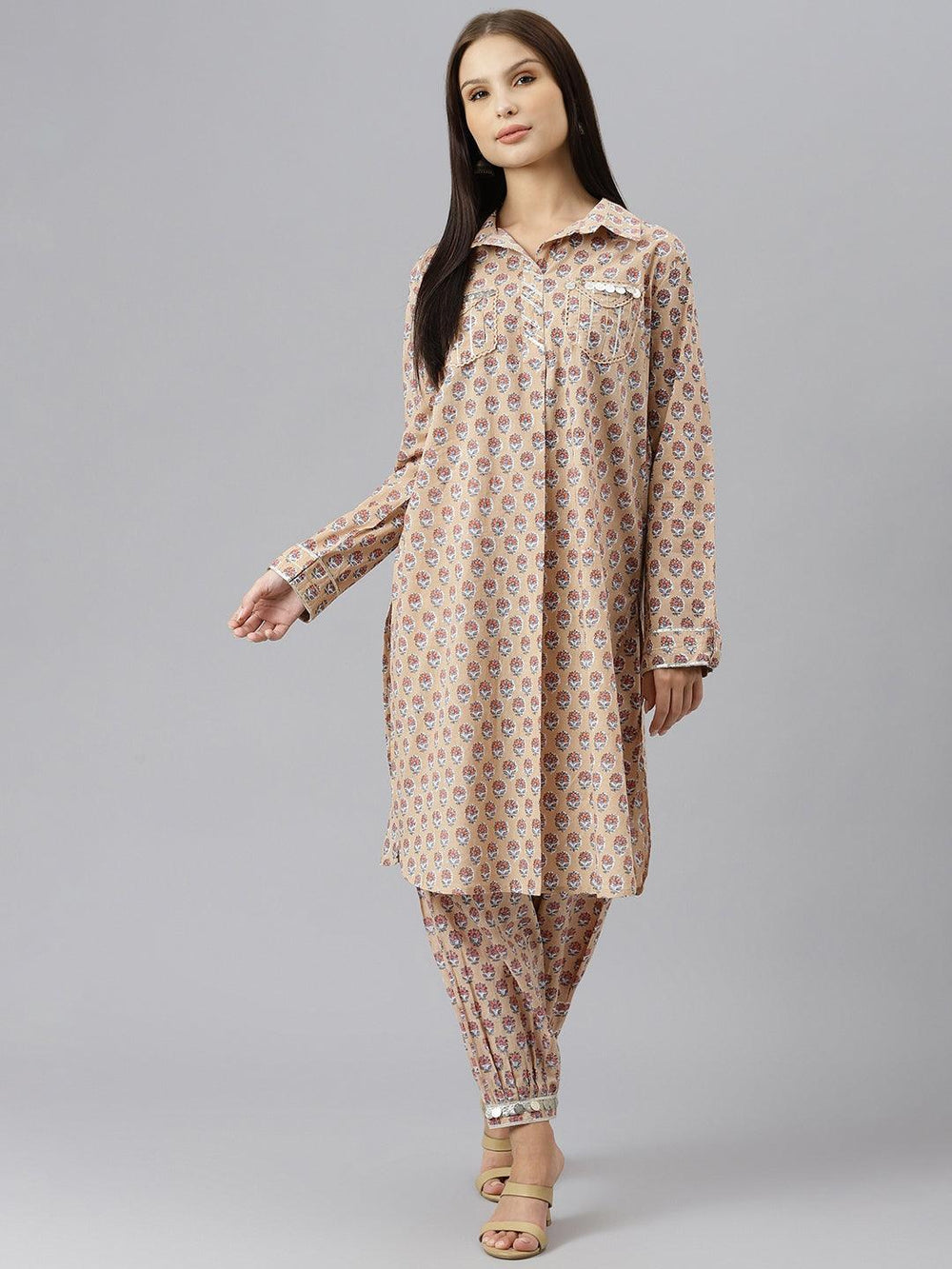Beige-Pure-Cotton-Shirt-Style-Co-Ord-Set