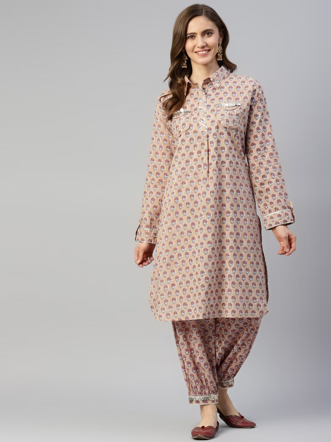 Beige-Pure-Cotton-Shirt-Style-Co-Ord-Set