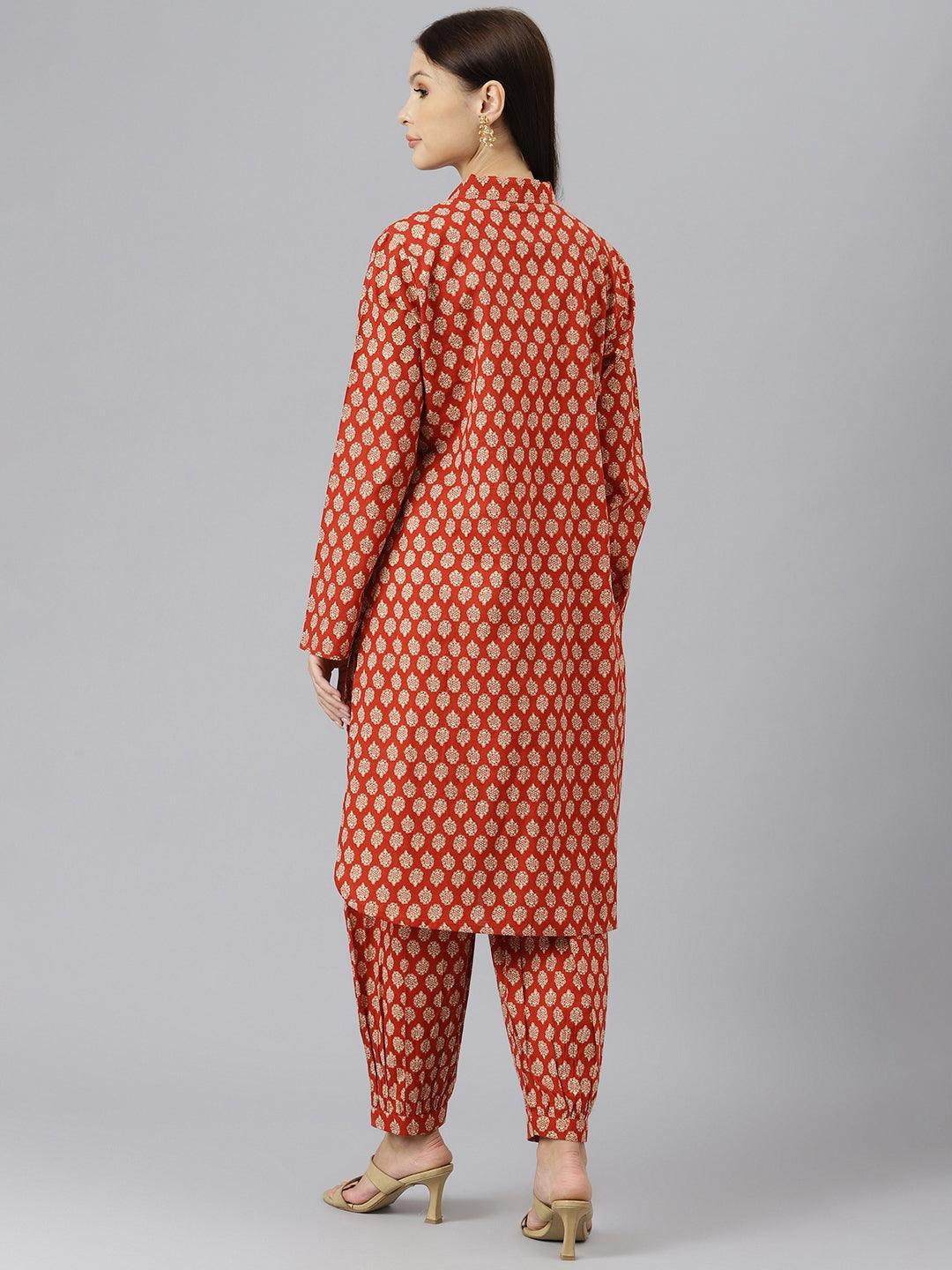 Maroon-Pure-Cotton-Shirt-Style-Co-Ord-Set