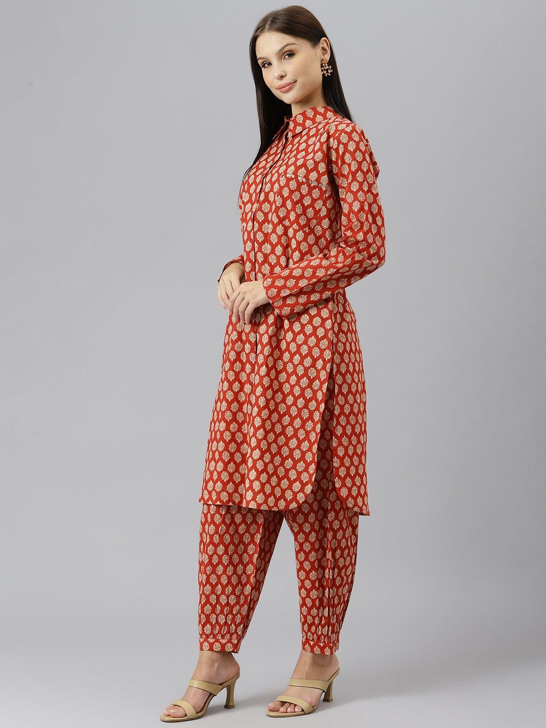 Maroon-Pure-Cotton-Shirt-Style-Co-Ord-Set
