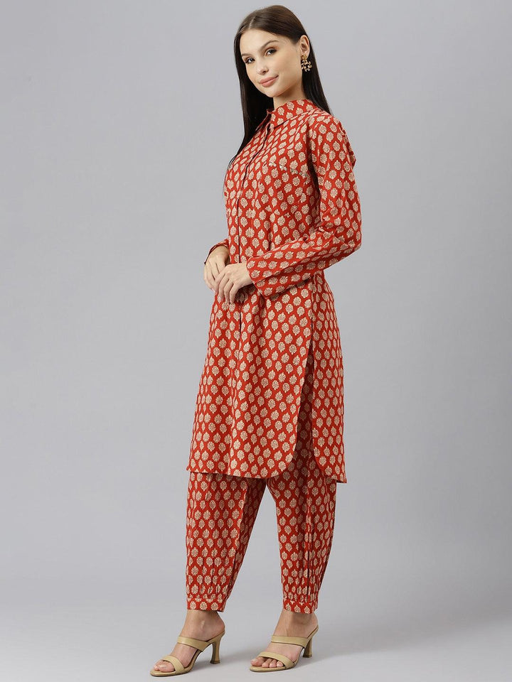 Maroon-Pure-Cotton-Shirt-Style-Co-Ord-Set