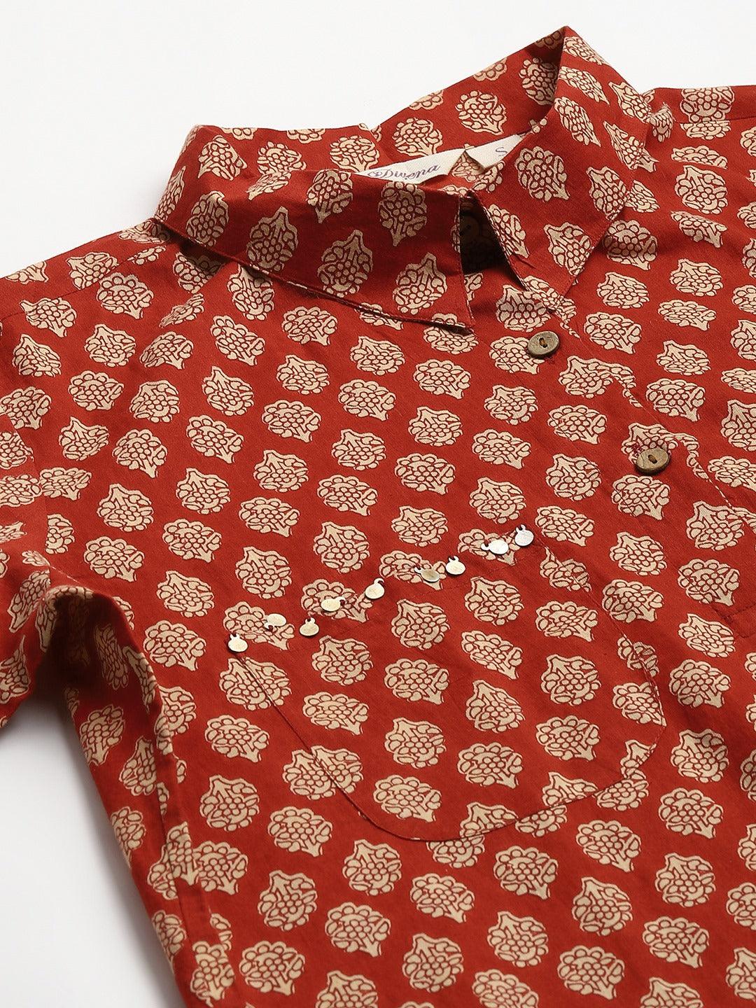 Maroon-Pure-Cotton-Shirt-Style-Co-Ord-Set