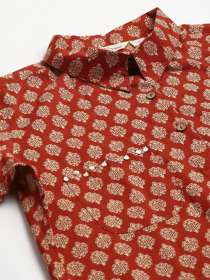 Maroon-Pure-Cotton-Shirt-Style-Co-Ord-Set