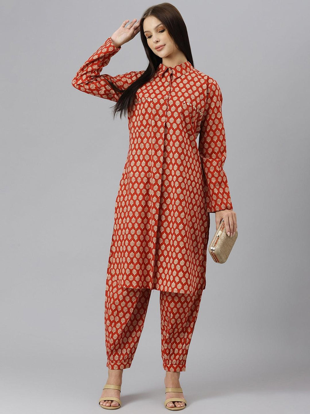 Maroon-Pure-Cotton-Shirt-Style-Co-Ord-Set