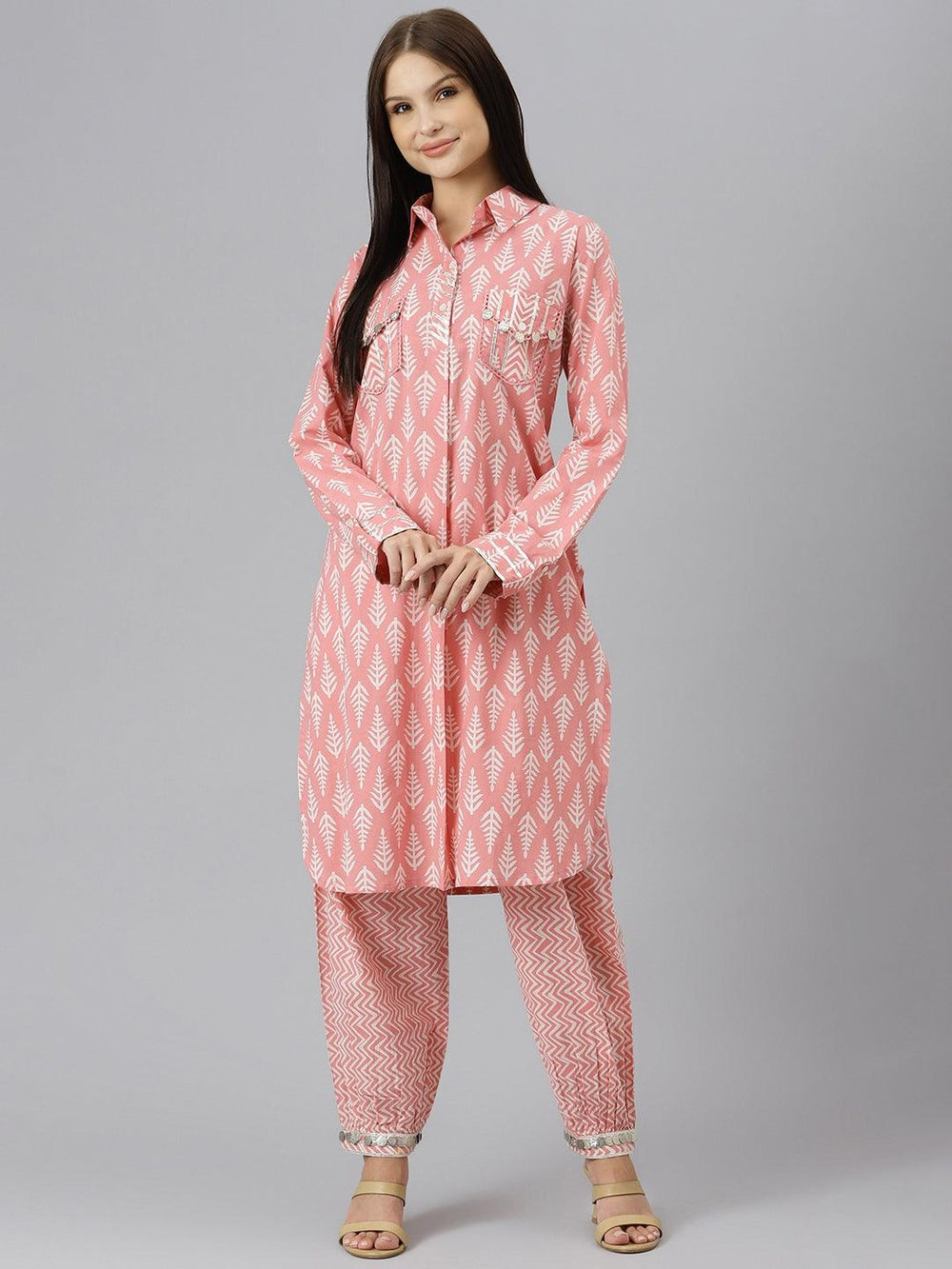 Pink-Pure-Cotton-Shirt-Style-Co-Ord-Set