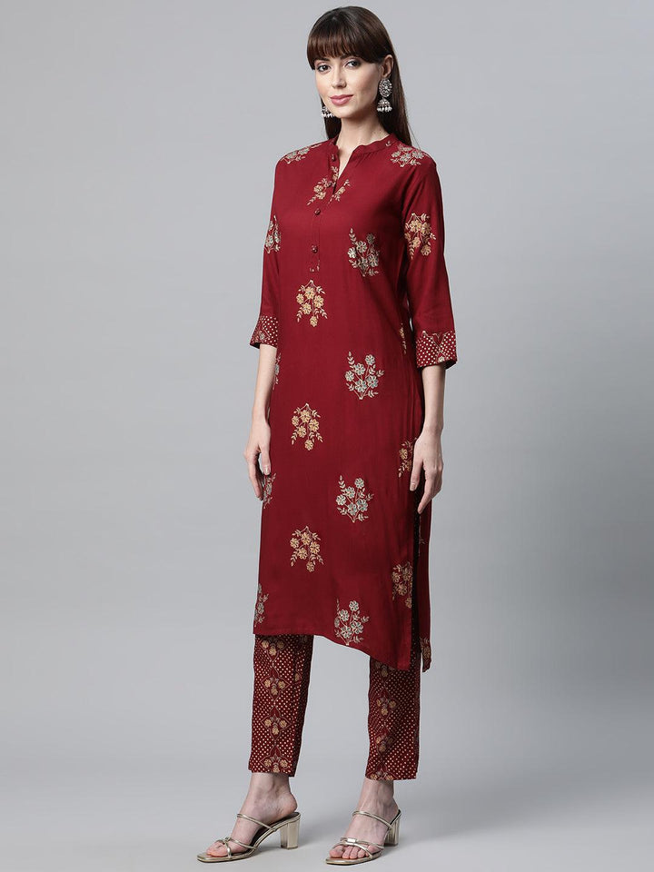 Maroon-Rayon-3-Piece-Kurta-Set