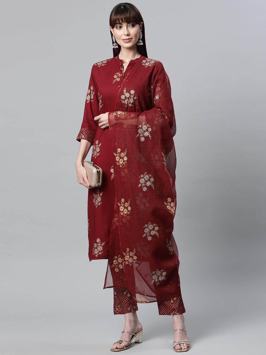 Maroon-Rayon-3-Piece-Kurta-Set