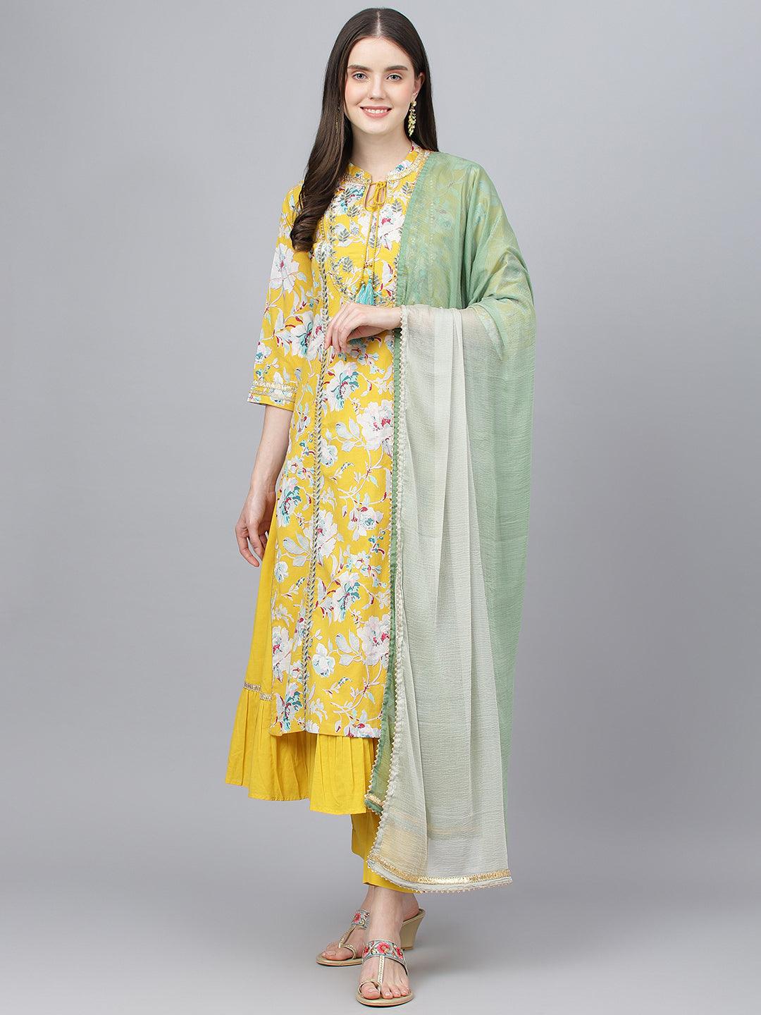 Yellow-Pure-Cotton-Cotton-3-Piece-Kurta-Set