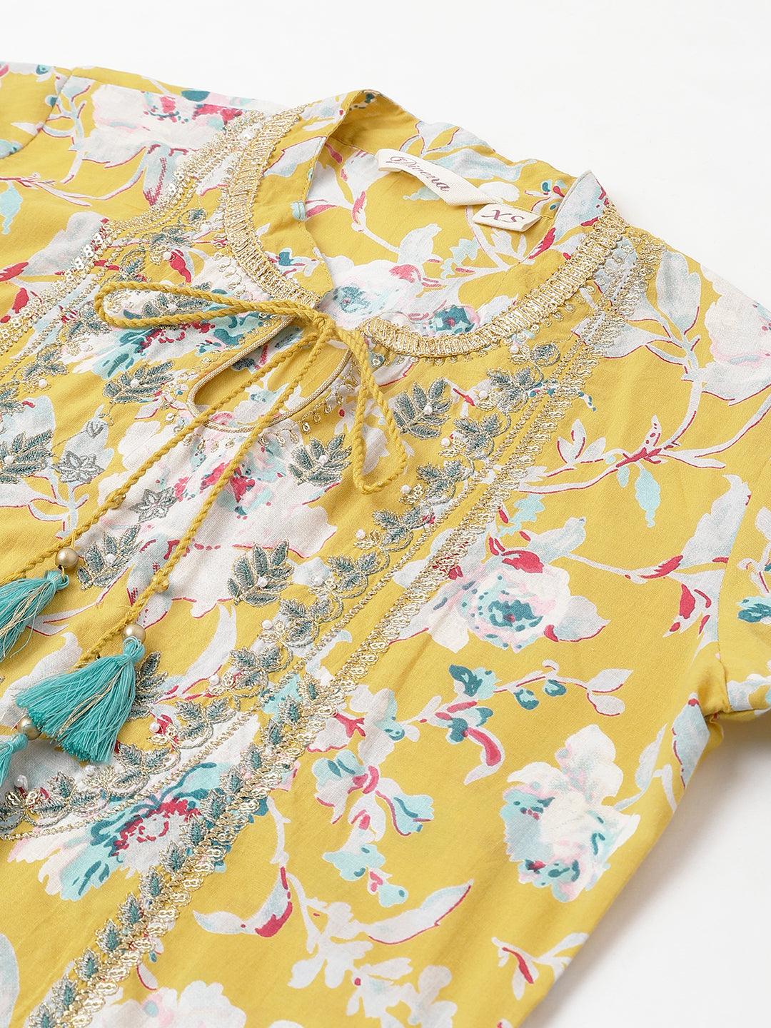Yellow-Pure-Cotton-Cotton-3-Piece-Kurta-Set