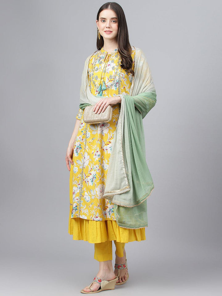 Yellow-Pure-Cotton-Cotton-3-Piece-Kurta-Set