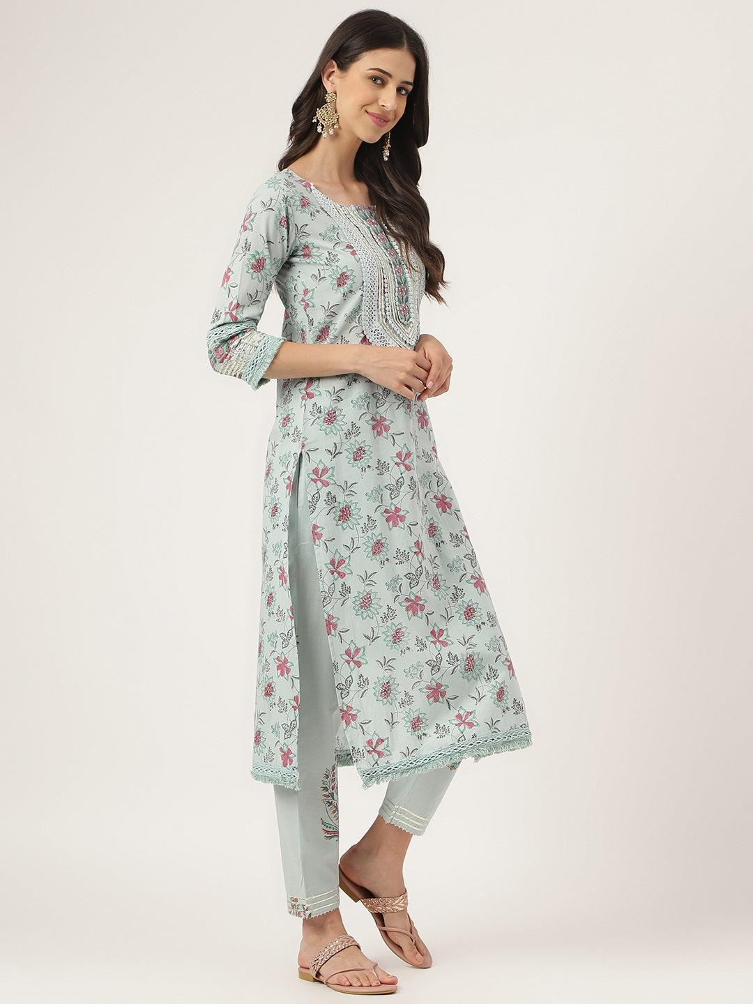 Sky-Blue-Cotton-Hand-Block-Straight-3-Piece-Kurta-Set