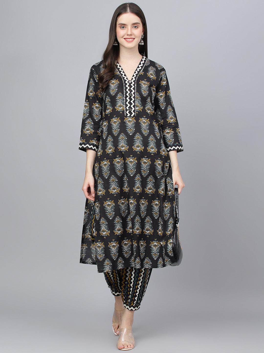 Black-Pure-Cotton-Cotton-Straight-2-Piece-Kurta-Set