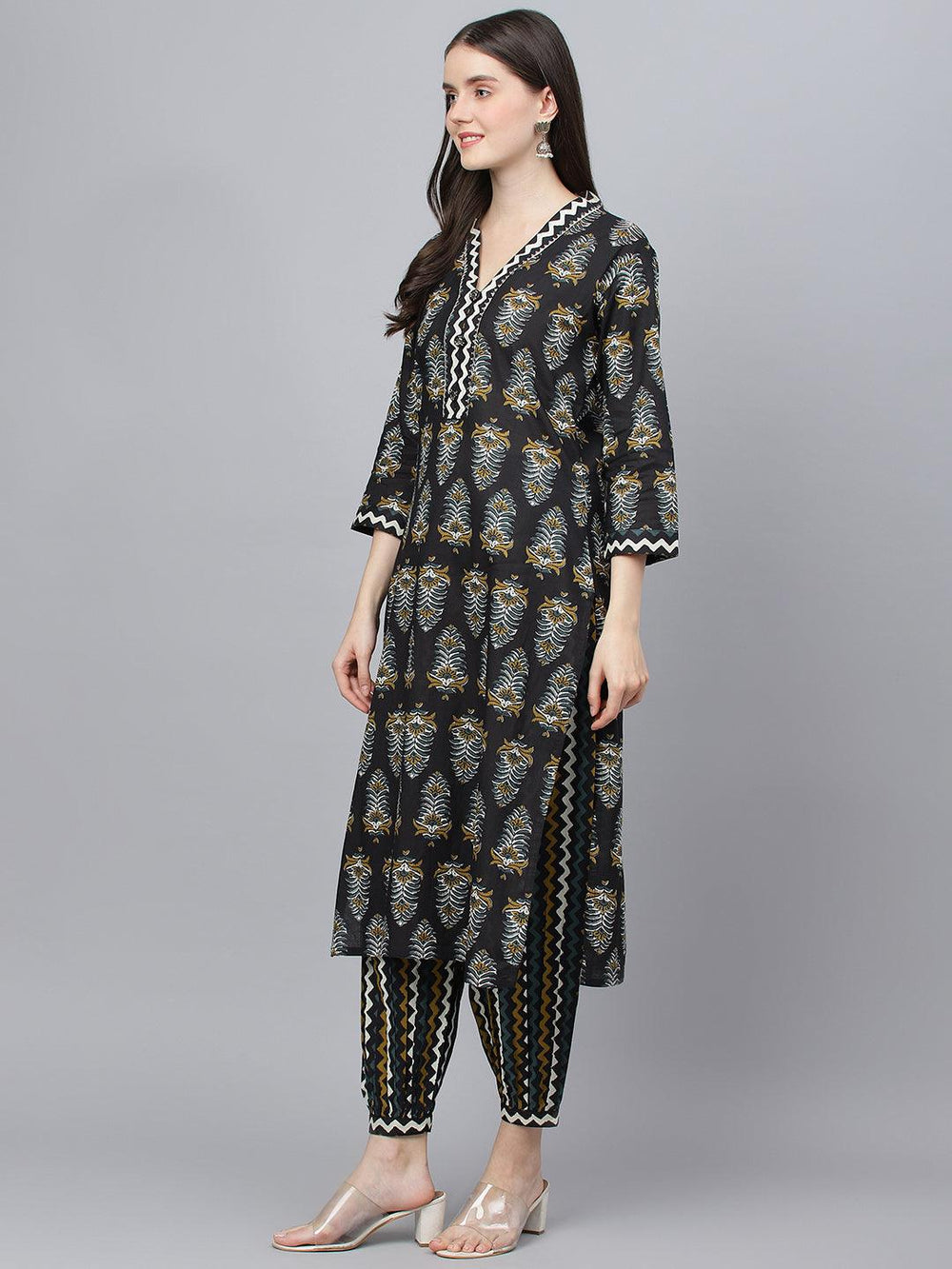 Black-Pure-Cotton-Cotton-Straight-2-Piece-Kurta-Set