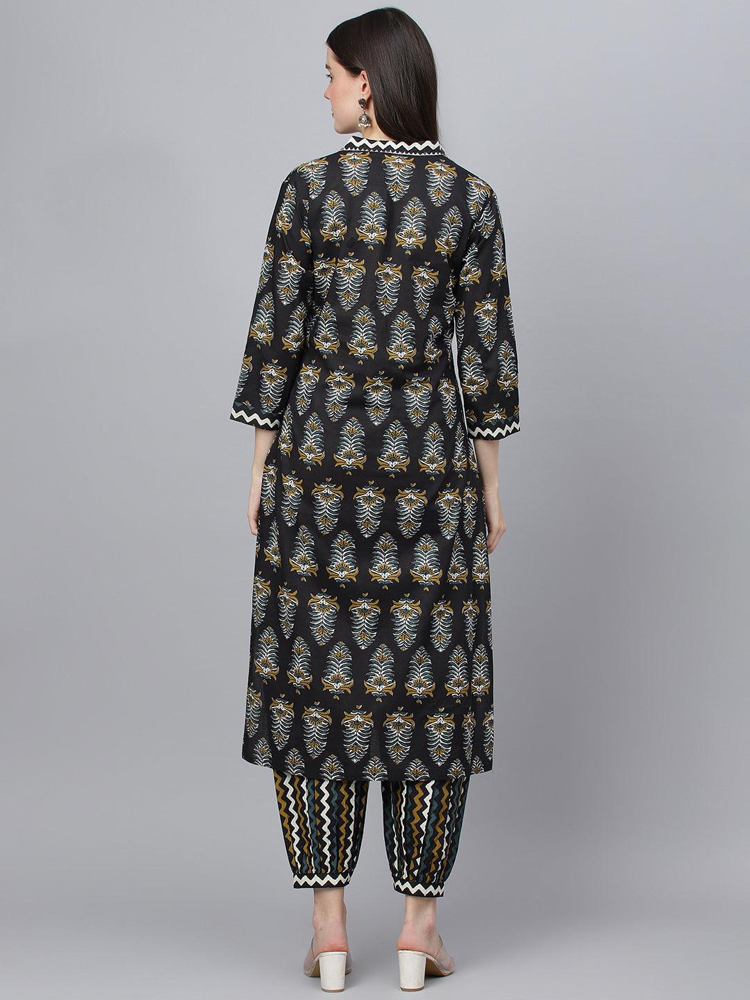 Black-Pure-Cotton-Cotton-Straight-2-Piece-Kurta-Set