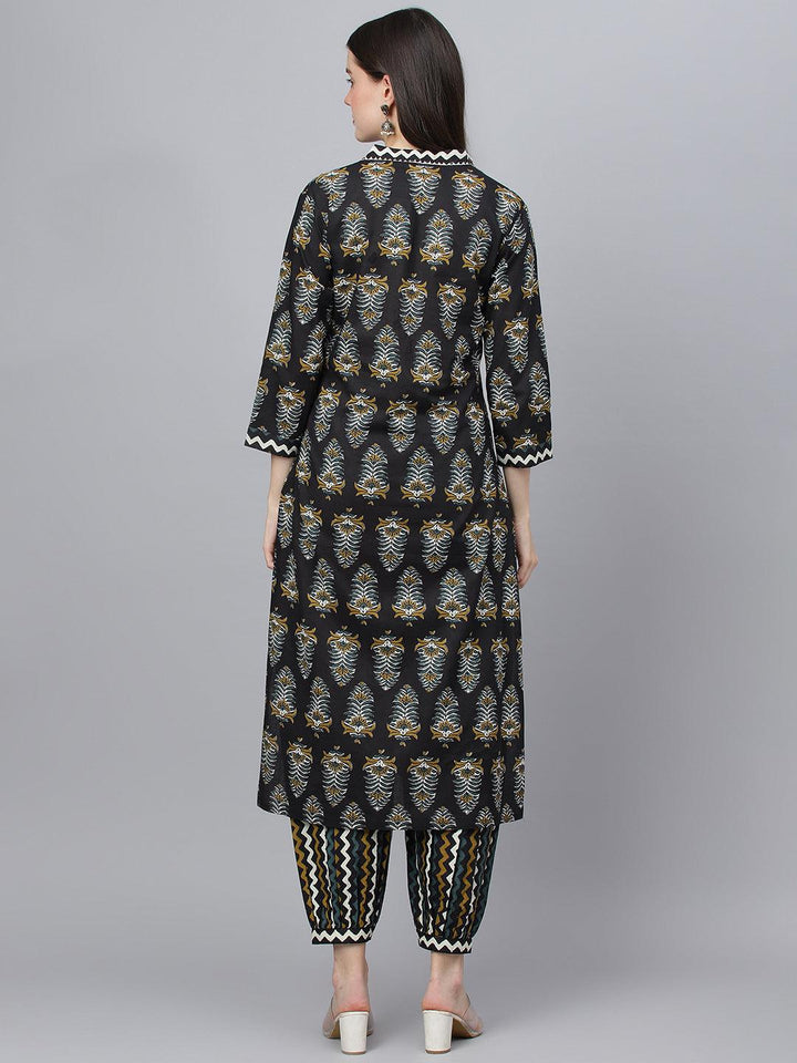 Black-Pure-Cotton-Cotton-Straight-2-Piece-Kurta-Set